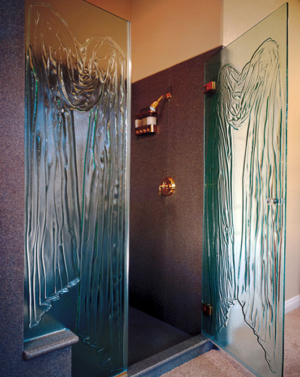 AG91 Frameless Shower Door with Swag Pattern