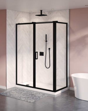 Fleurco Elera 2-Sided Framed Pivot Shower Door - Matte Black Finish