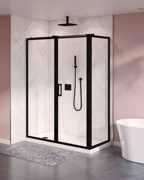 Fleurco Elera 2-Sided Framed Pivot Shower Door - Matte Black Finish
