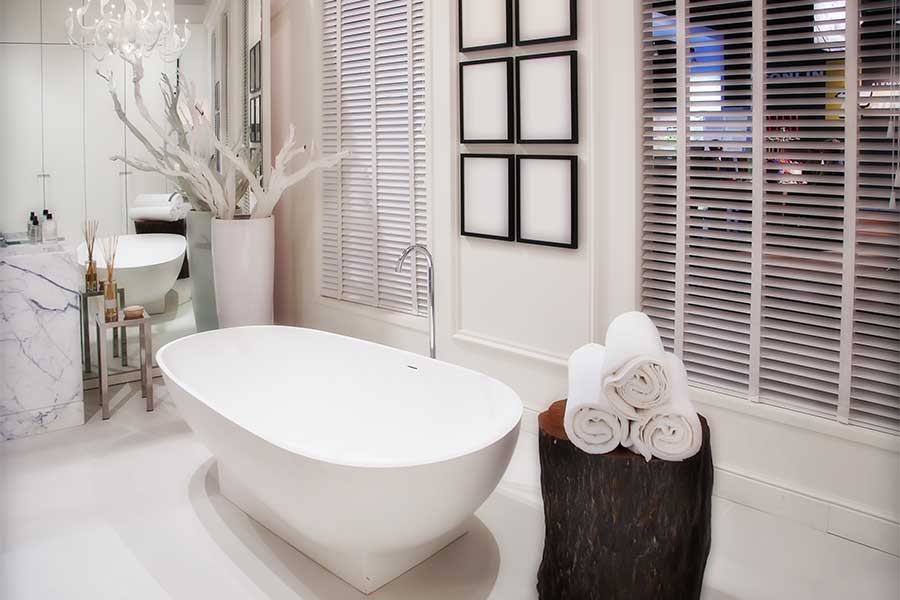 White Bathroom with Interesting Shapes and Patterns white bathroom with interesting shapes and patterns