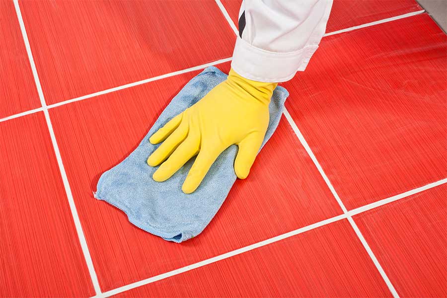 red floor tile clean grout