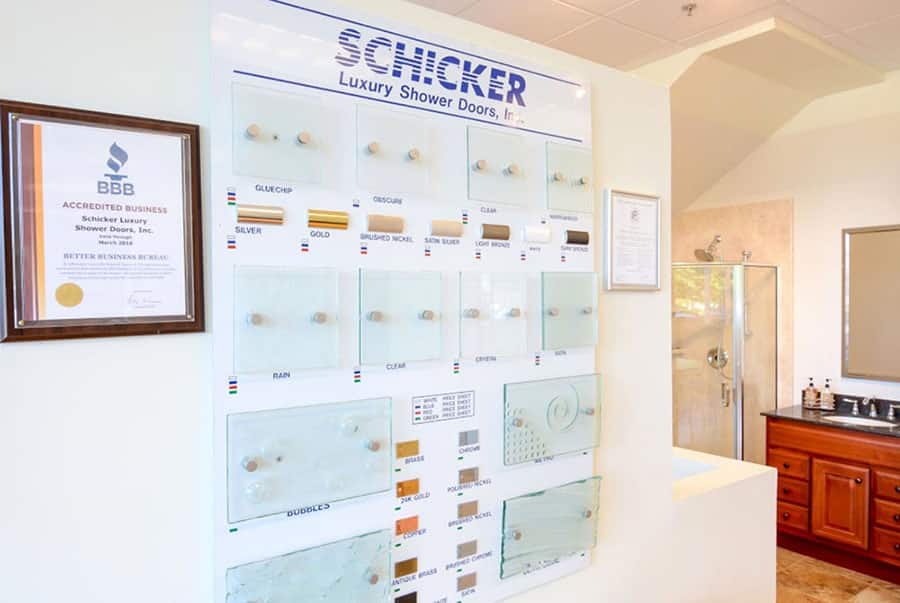 schicker shower doors showroom hardware samples