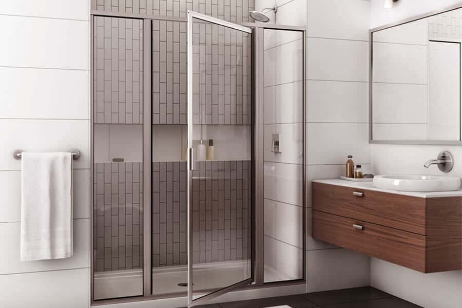 alumax framed inline shower enclosure with pivot door