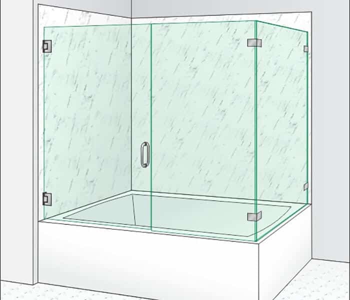 corner bathtub shower enclosure with hinged door