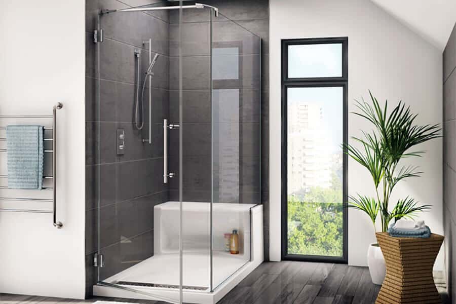 frameless shower enclosure with hinged door