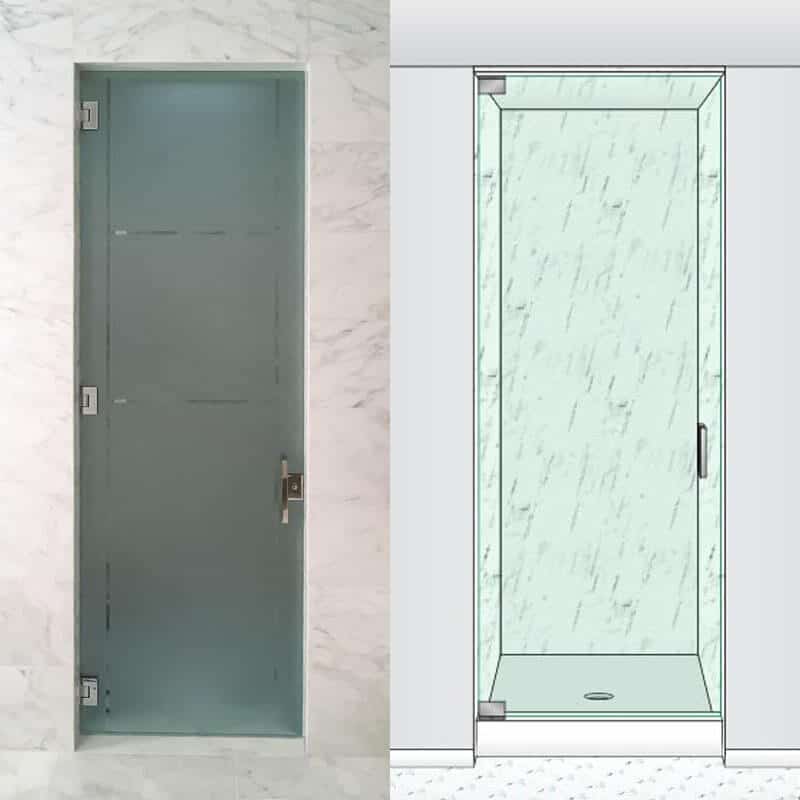 single hinged steam shower door with diagram