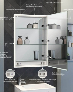 fleurco luna led medicine cabinet features