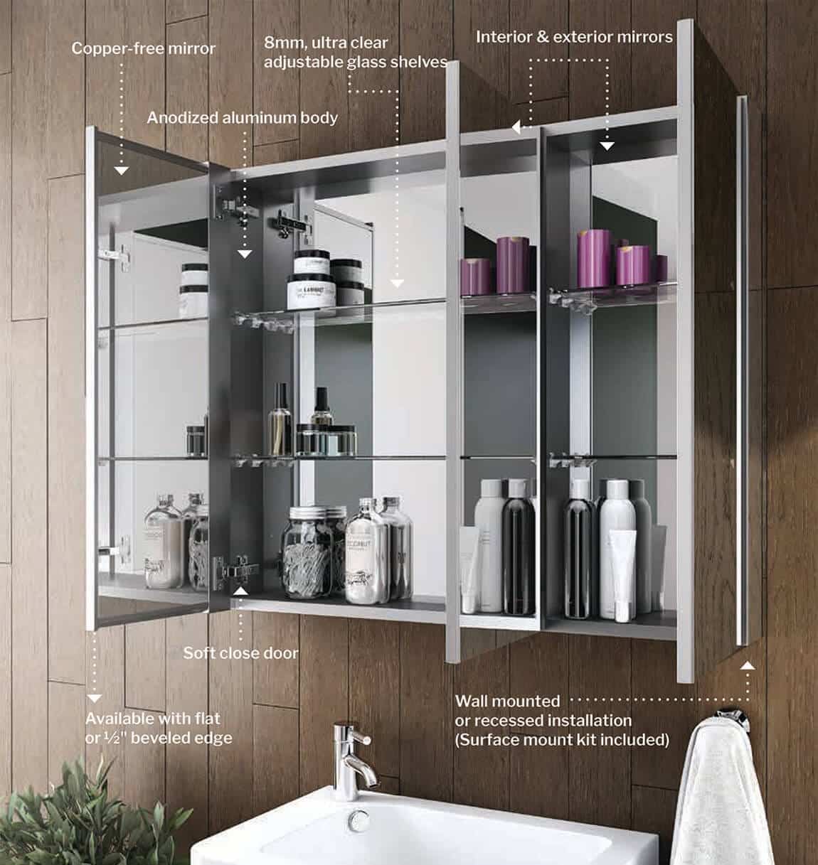 fleurco luna medicine cabinets features