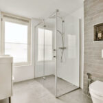 modern bathroom with low threshold shower door design