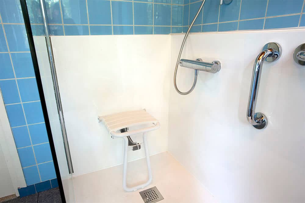 Enhancing Bathroom Safety with Innovative Shower Door Designs 4 bathroom accessability with grab bar seat and hand-held shower head